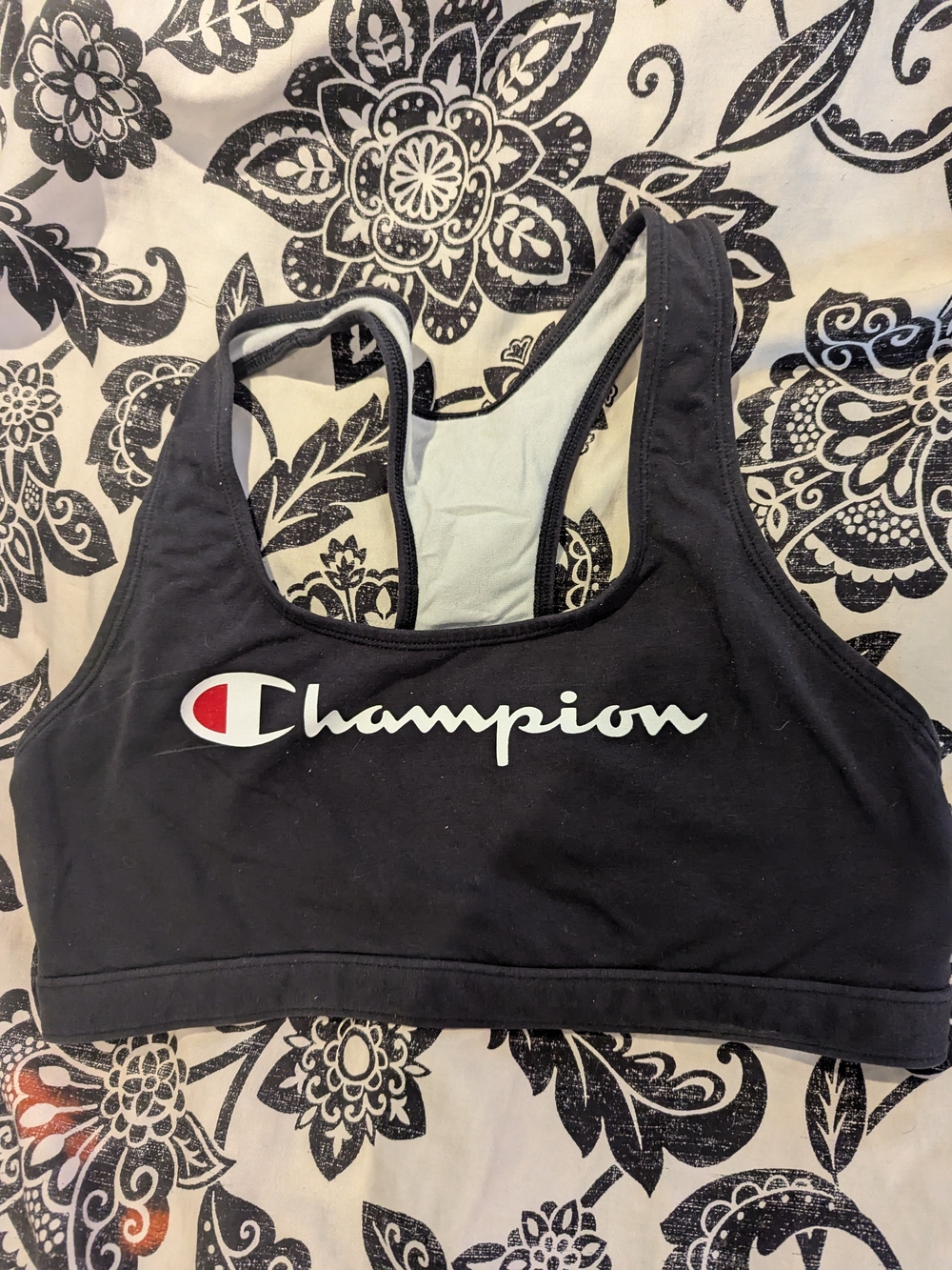 Champion Racerback Sports Bra with Keyhole Back Black & Gray Large